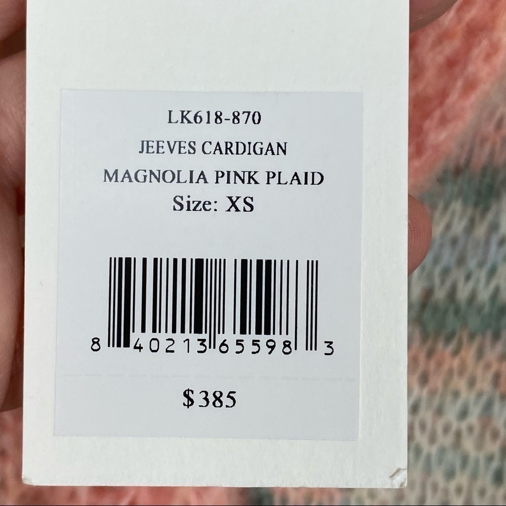 LoveShackFancy Jeeves Magnolia Pink Plaid Wool and Mohair Long Sleeve Cardigan - Picture 11 of 13
